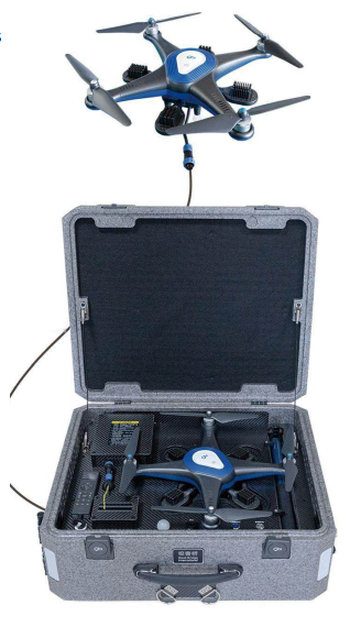 Sistema portátil de dron con cable para iluminación