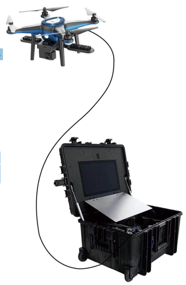 Sistema portátil de dron con cable para iluminación y video integrados